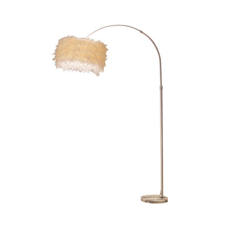 Lámpara de tambor en negro/negro Minimalista 1 Cabina de pluma Luz de pie con poste de lámpara curvada/recta