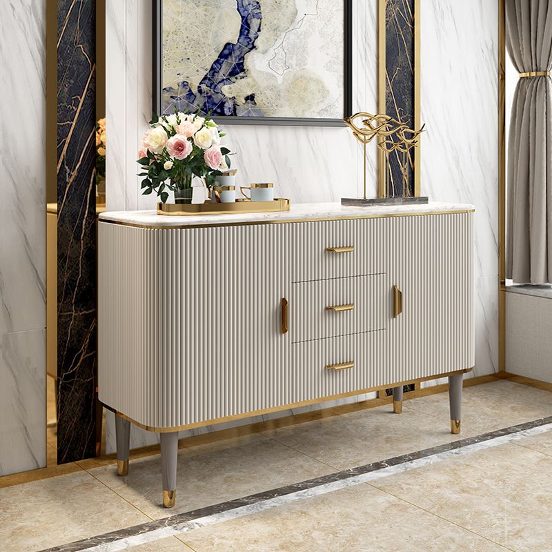 Faux Marble Sideboard Table with Drawers Glam Sideboard Cabinet