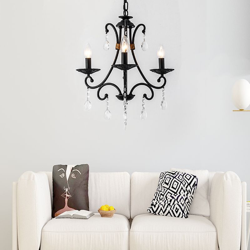 Candelabra Living Room Chandelier Light Traditional Metal 3/6/8 Lights Black Hanging Ceiling Light