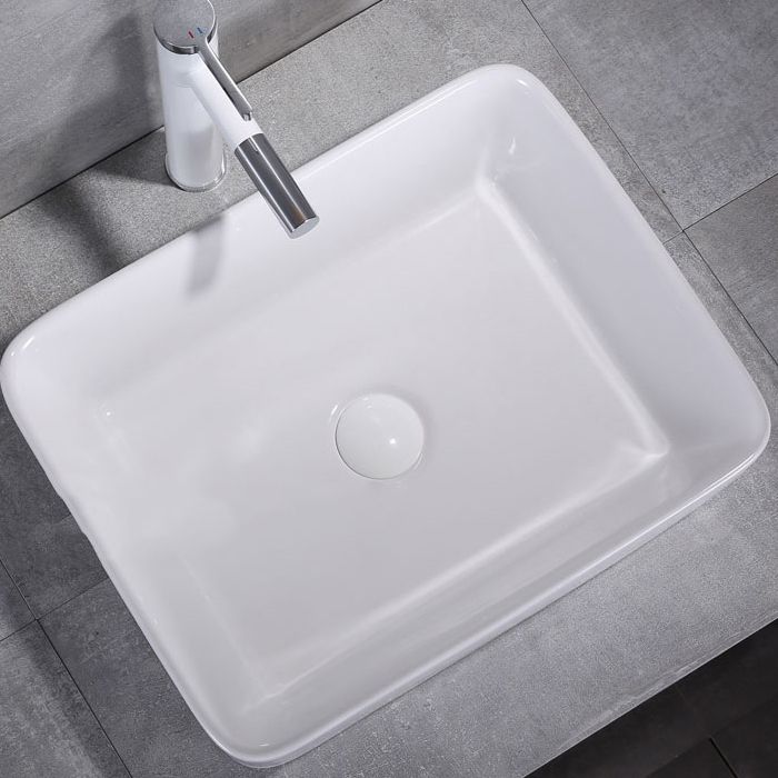 Contemporary Trough Sink Porcelain Trough Bathroom Sink with Faucet Included