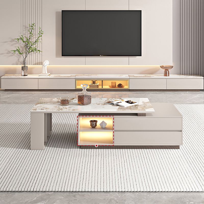 Rectangle Cocktail Table Stone Single Coffee Table with Storage Drawers