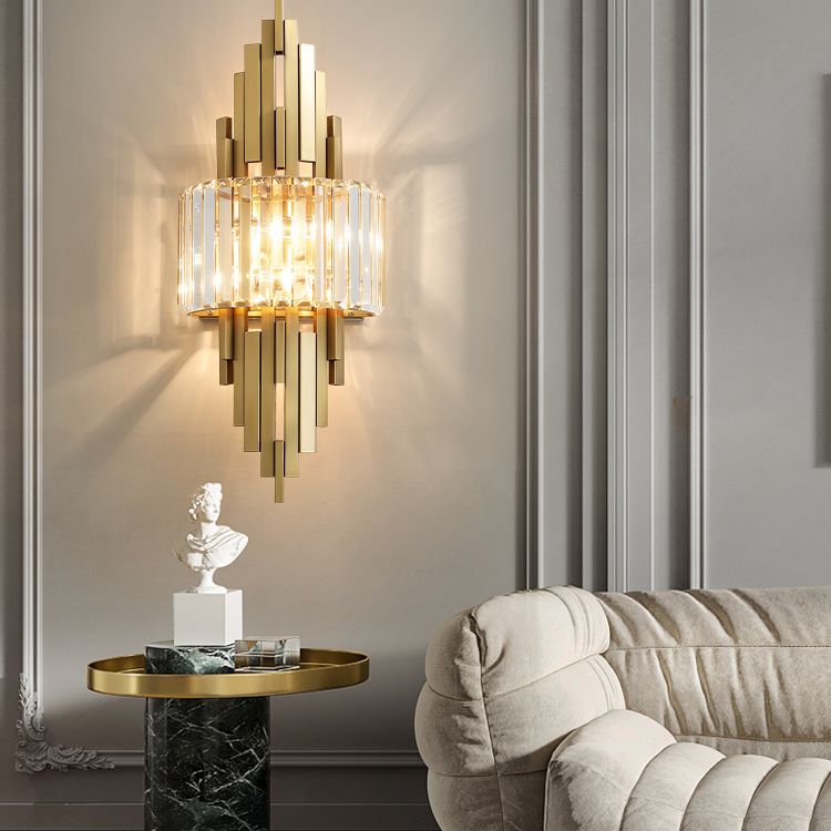 Half Shade Bedroom Wall Sconce Lighting Crystal Nordic Style Wall Lighting Fixture in Gold