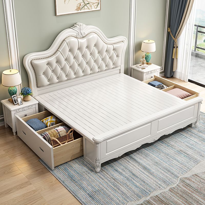 Victorian Solid Wood Standard Bed Headboard Bed Frame with Legs