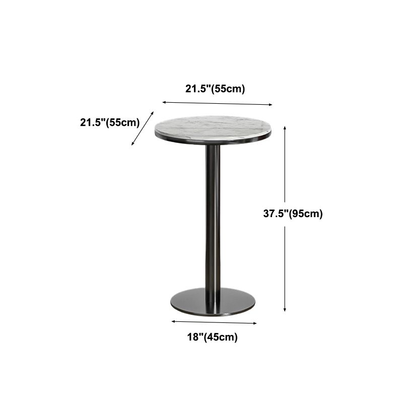 Modern Round Bar Dining Table Indoor White Top Bar Height Pub Table Metal Base in Black