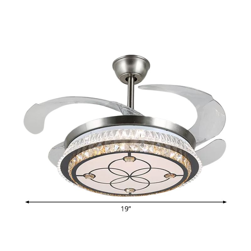Silberschicht 4 Blades Halbflush Mount Modernismus LED Crystal Anhänger Lüfterleuchte, 19 "breit