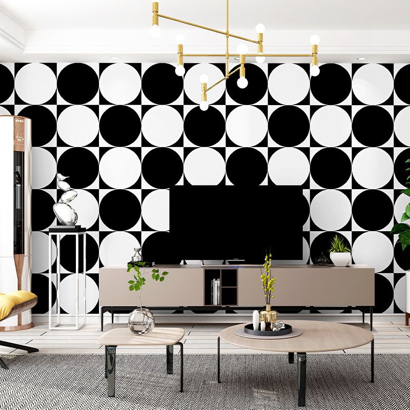 Circle and Square Wallpaper Black and White Wall Covering 20.5-inch x 33-foot Vinyl Water-Resistant