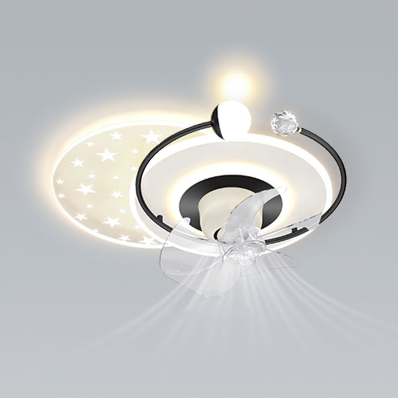 LED Ceiling Fan in Black and White Metal & Acrylic Interior Geometric Fan Light Fixture
