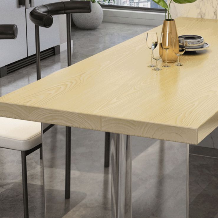 Mesa de comedor de madera maciza Mesa rectangular moderna con base de pedestal doble