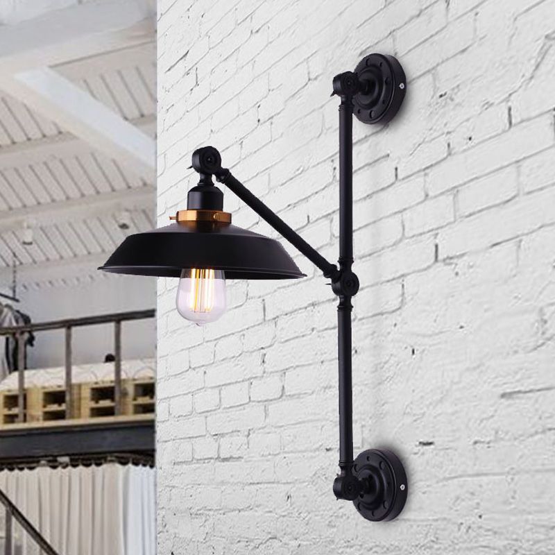 Barn Shade Corridor Wall Lamp Industrial Stylish Metal 1 Light Black Adjustable Sconce Light Fixture, 8"/10" Width