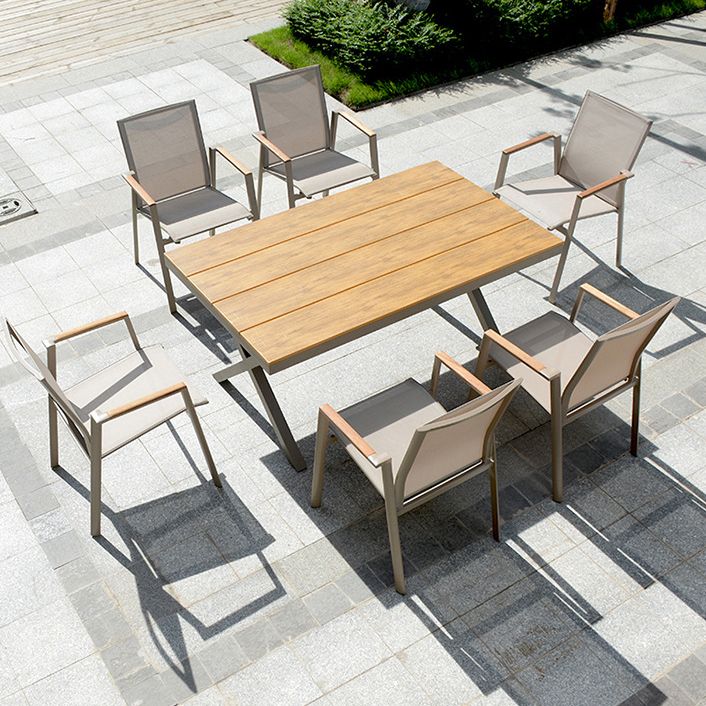 Brown Faux Wood Boho Dining Table Set 1/2/5/7 Pcs Rattan Dining Set