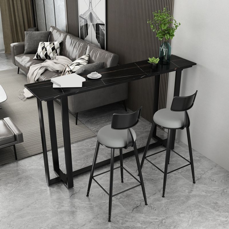 Sintered Stone Bar Table Black and Metal Base Bar Table for Kitchen Living Room