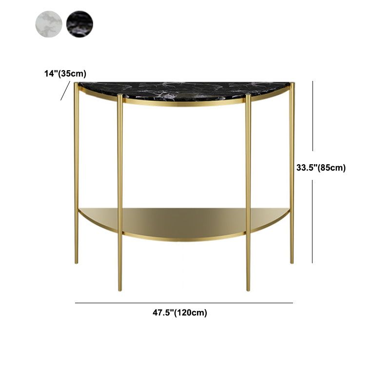 Glam Marble Console Sofa Table Half Moon End Table with Shelves for Hall