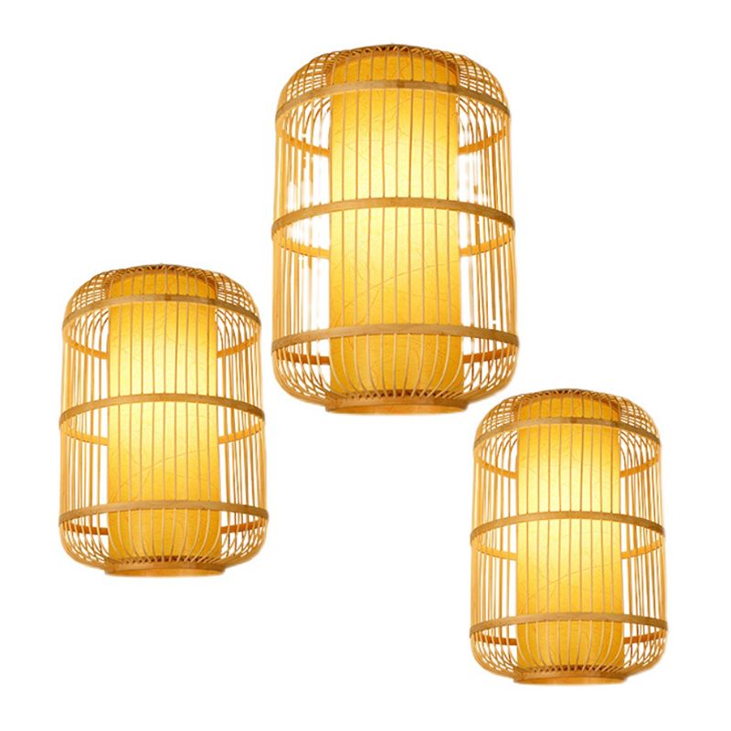 Asia 1-Light Down Lighting Bamboo Cylinder Hanging Pendant Light for Tea Room