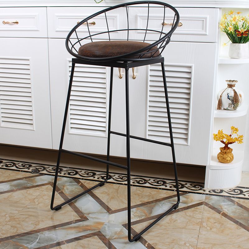 Metal Low Back Dining Stools Contemporary Round Bar Stools with Footrest