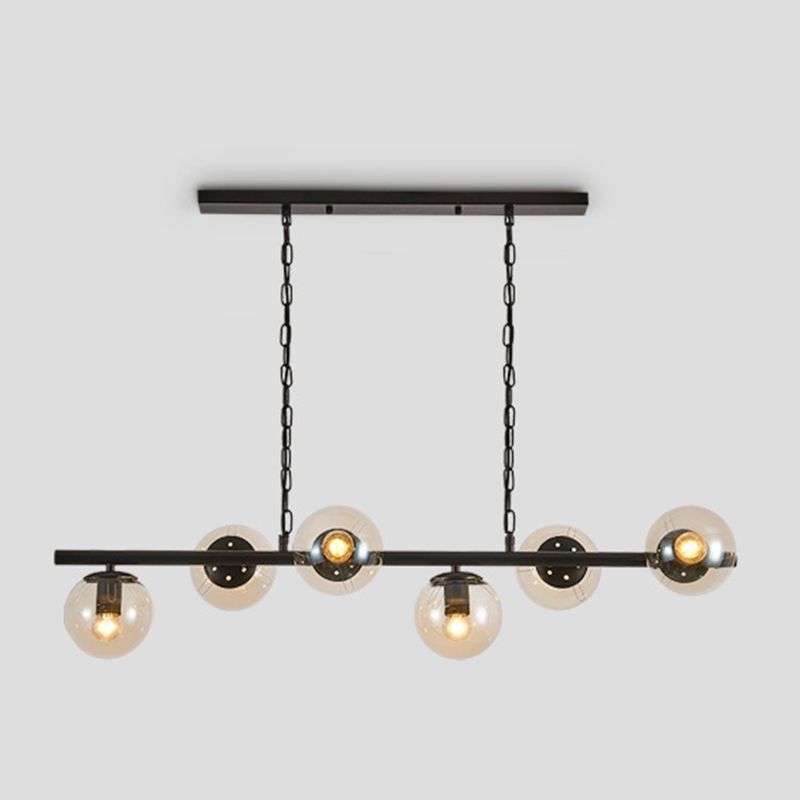 Industrial Black Island Light Globe 6 Lights Island Pendant with Glass for Dining Room