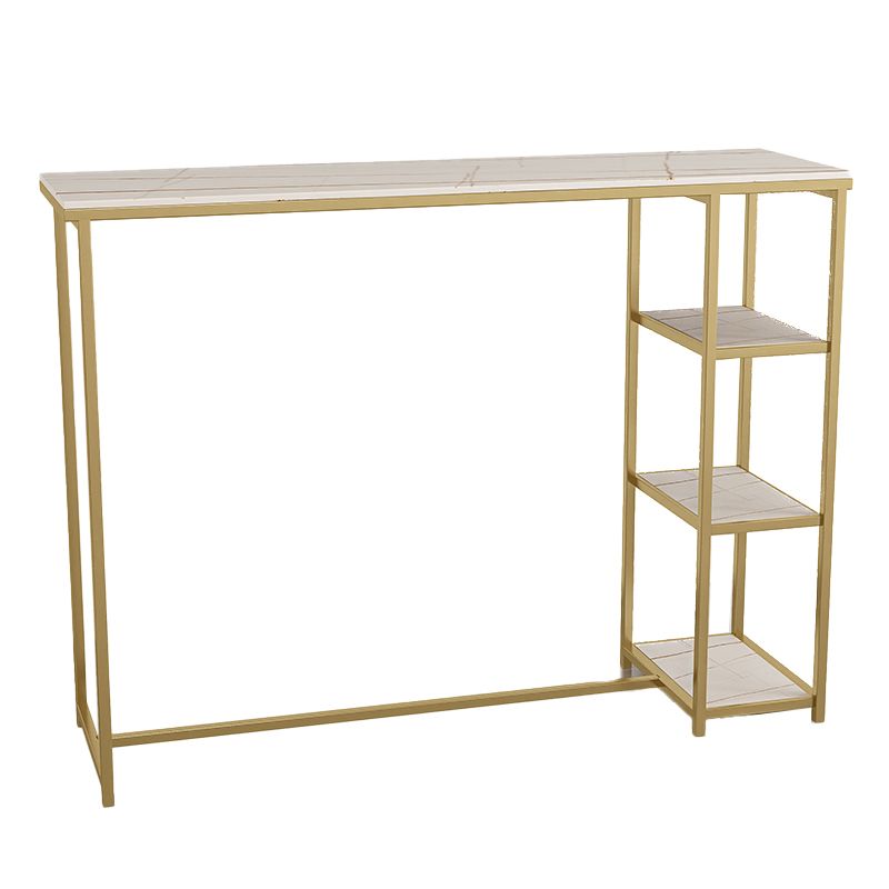 Glam Rectangle Indoor Bar Dining Table Iron Trestle Pedestal Bistro Table with Shelve