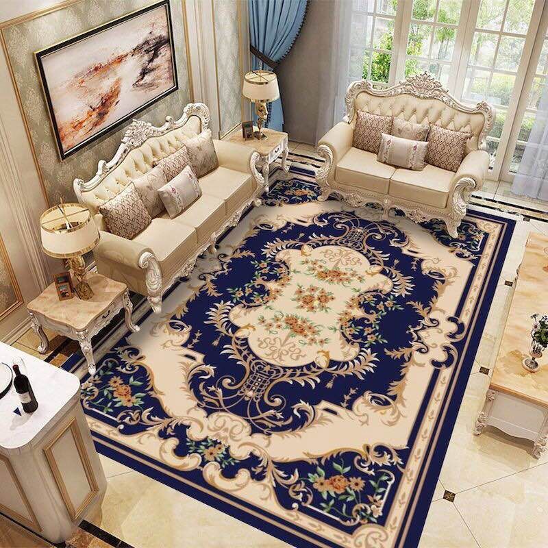 Blue Tone Modern Area Carpet Polyester Floral Printing Indoor Rug Easy Care Carpet for Home Decoration