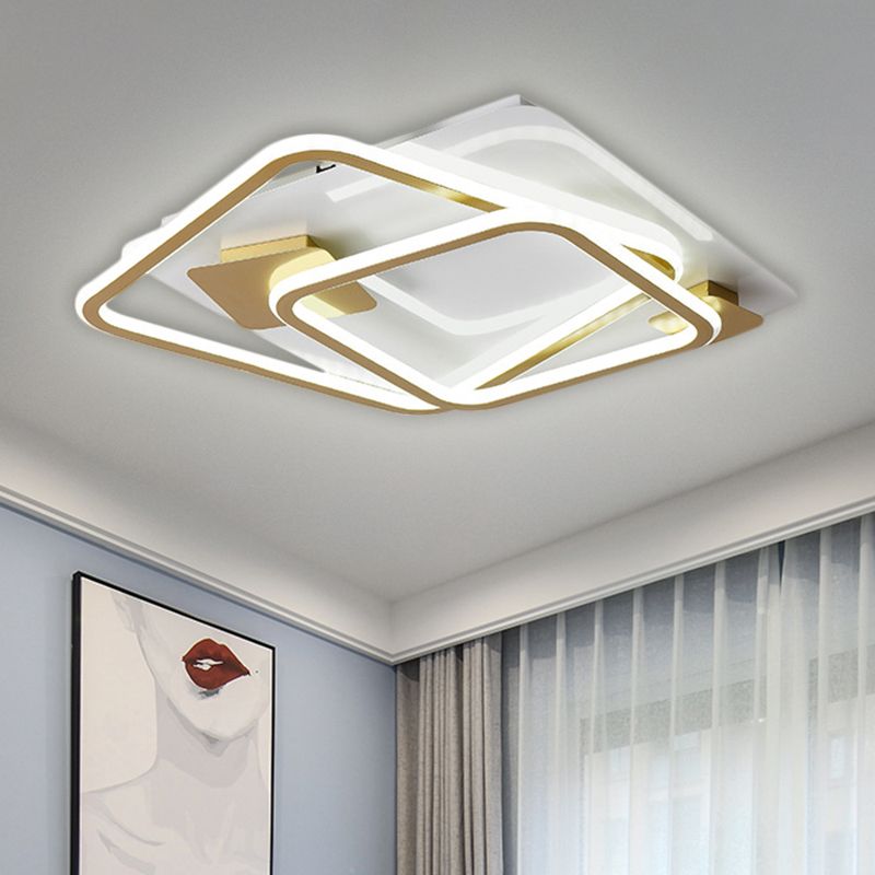 Éclairage de plafond de chambre carrée LED Metal Simplicité Semi Flush Mount Light in Gold