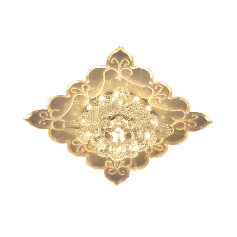 Éclairage de plafond en cristal Chanfrein transparent Floral LED style contemporain encastré, multicolore / blanc / lumière chaude