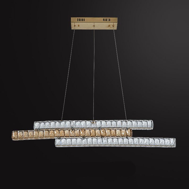 Minimalist Luxury LED Island Light Fixture Clear and Amber Crystal Linear Suspension Light