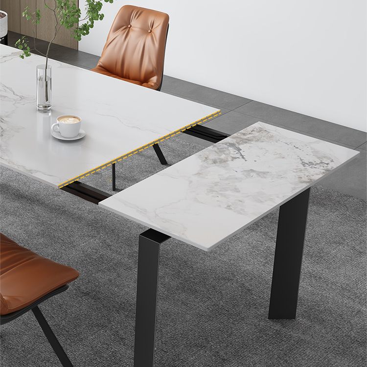 Modern Rectangular Stone Top Dining Table Extendable for Small Spaces in Grey