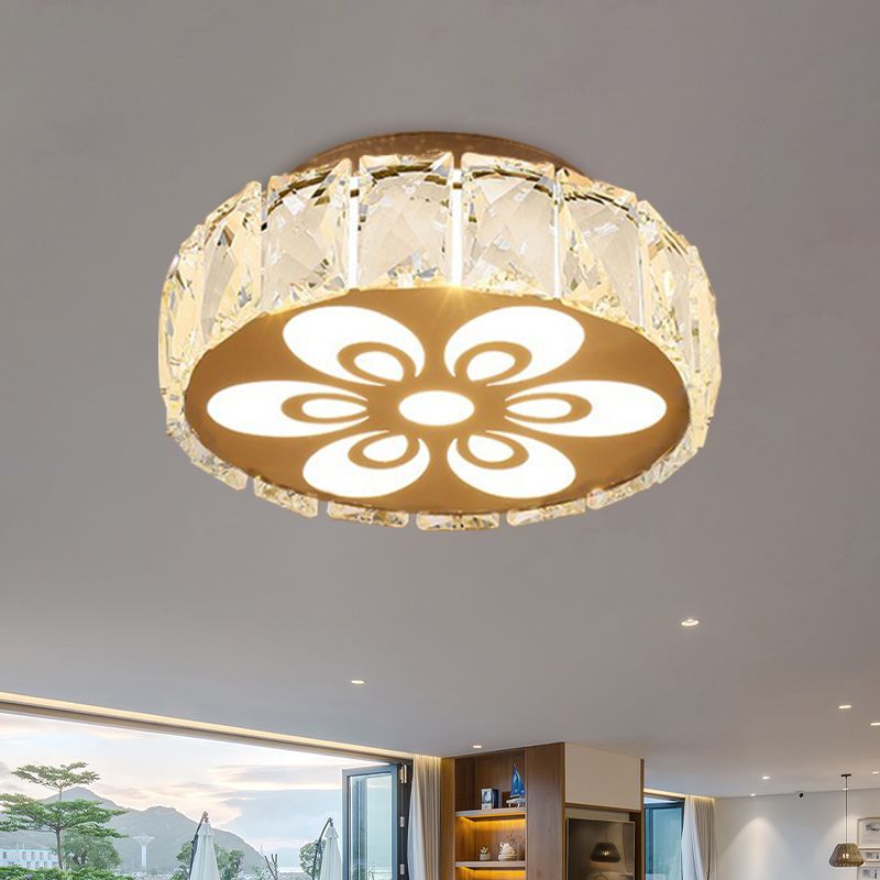 Prismatic Crystal Chrome Ceiling Flush Flower Patterned Circle Modernist LED Flush Mount Light Fixture