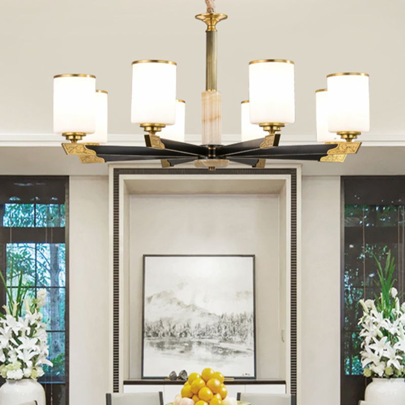 Cylindrical Shape Pendant Lights Modern Style Glass Chandelier Lights in Gold