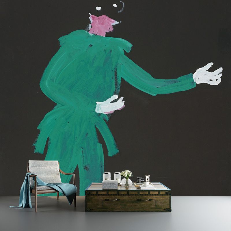 Artistic Circus Actor Mural Wallpaper Black-Green Figure Painting Wall Decoration