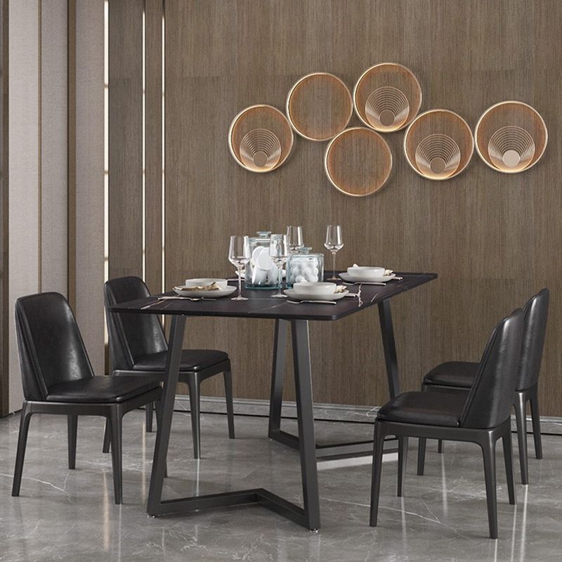 Modern Rectangle Stone Table for Restaurant Balck Metal Pedestal Dining Table