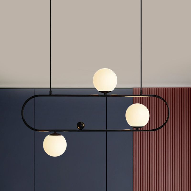 Oblong Dining Room Ceiling Chandelier Opal Glass 3/4 Lights Post Modern Island Light in Black/Gold