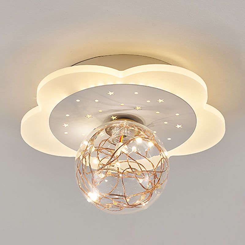 Nordic Geometric Ceiling Light Globe Glass Gypsophila Flush Mount Light for Bedroom