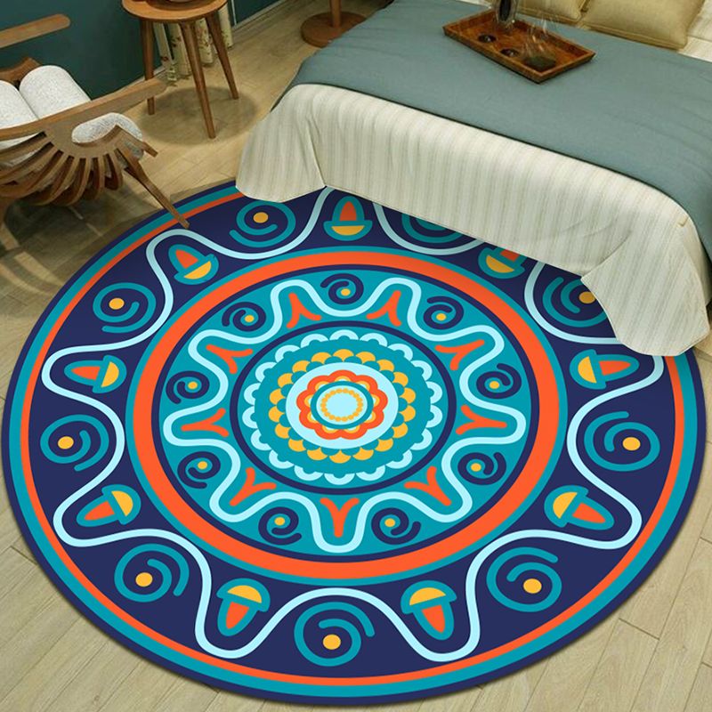 Exotic Multicolor Mandala Area Rug Polypropylene Moroccan Rug Pet Friendly Machine Washable Anti-Slip Backing Rug for Bedroom