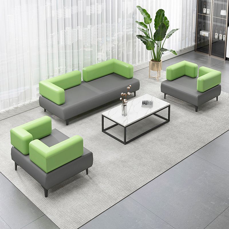 29.53" H Faux Leather Sofa Contemporary Tuxedo Arm Sofa in Gray