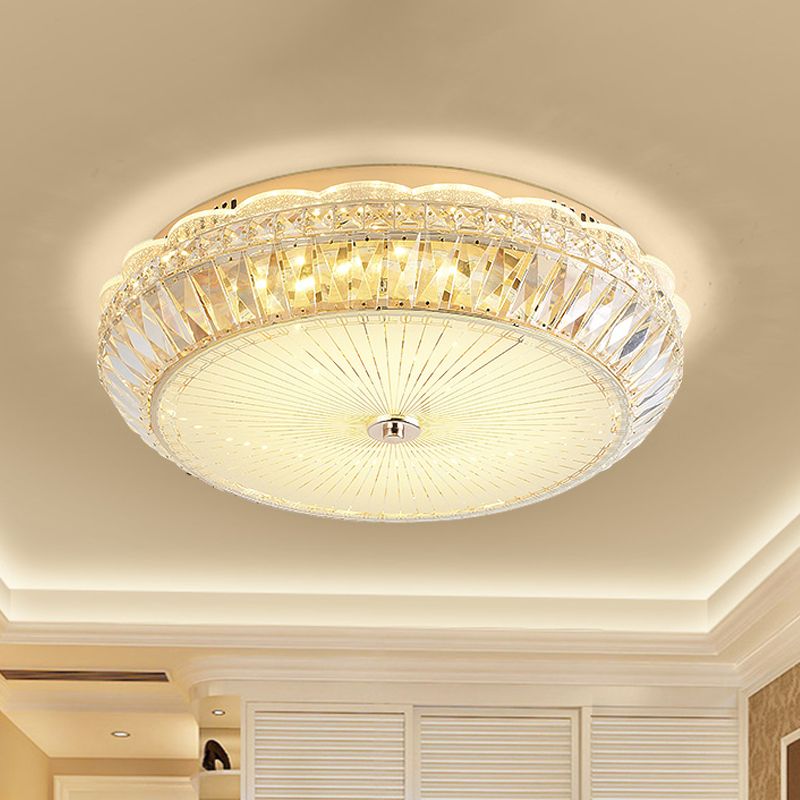 Drum Close to Ceiling Lighting Contemporary Clear Crystal Block LED Flush Mount Light in Gold for Sleeping Room