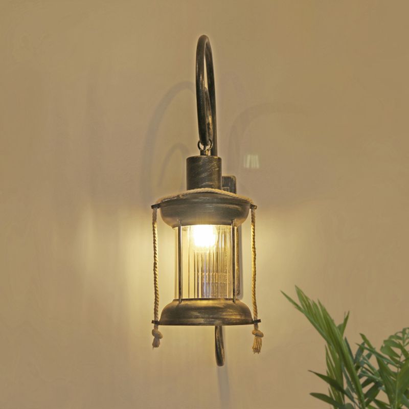 Metal Antique Bronze Wall Mount Lamp Lantern 1 Light Vintage Wall Lighting with Curvy Arm