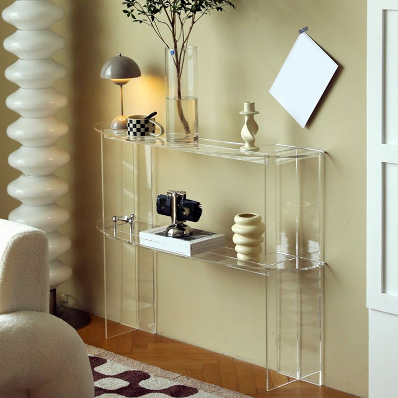 Contemporary Acrylic Console Accent Table with 2 Shelves for Hall