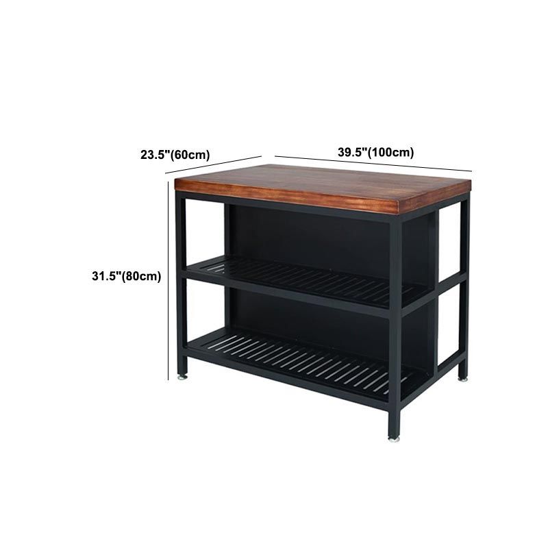 Industrial Stationary Kitchen Island Table Wood Kitchen Island Table with Open Storage