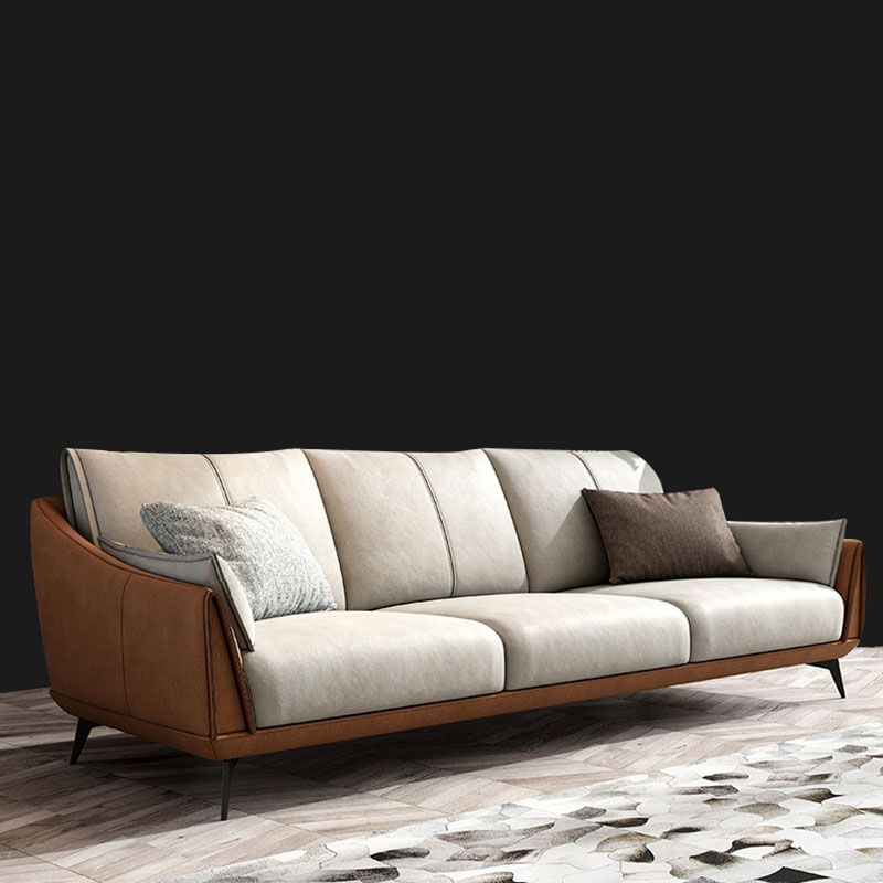 Modernism Sofa with Bolster Pillows Sloped Arm Sofa in Orange
