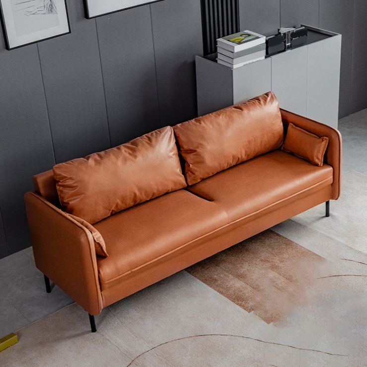 Square Arm Faux Leather Sofa Id Century Loose Back Single Cushion Sofa