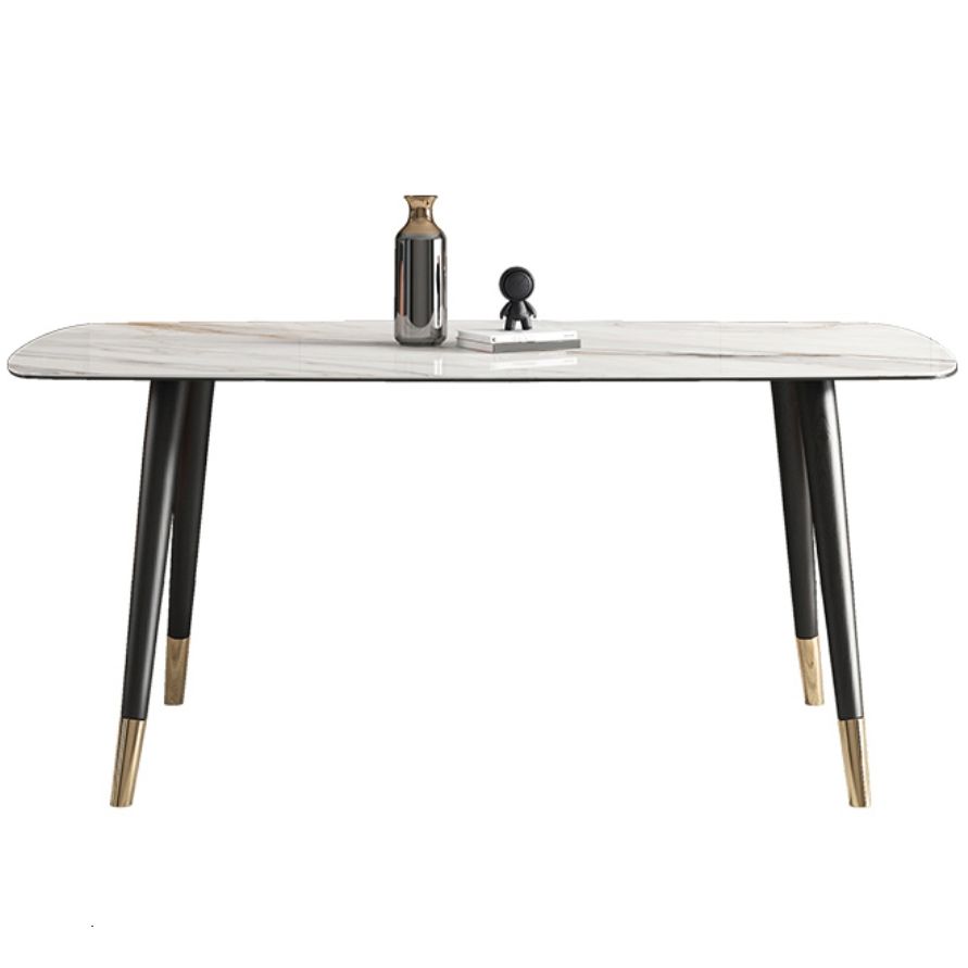 Mesa de comedor rectangular moderna de metal, mesa de piedra sinterizada para cocina y comedor