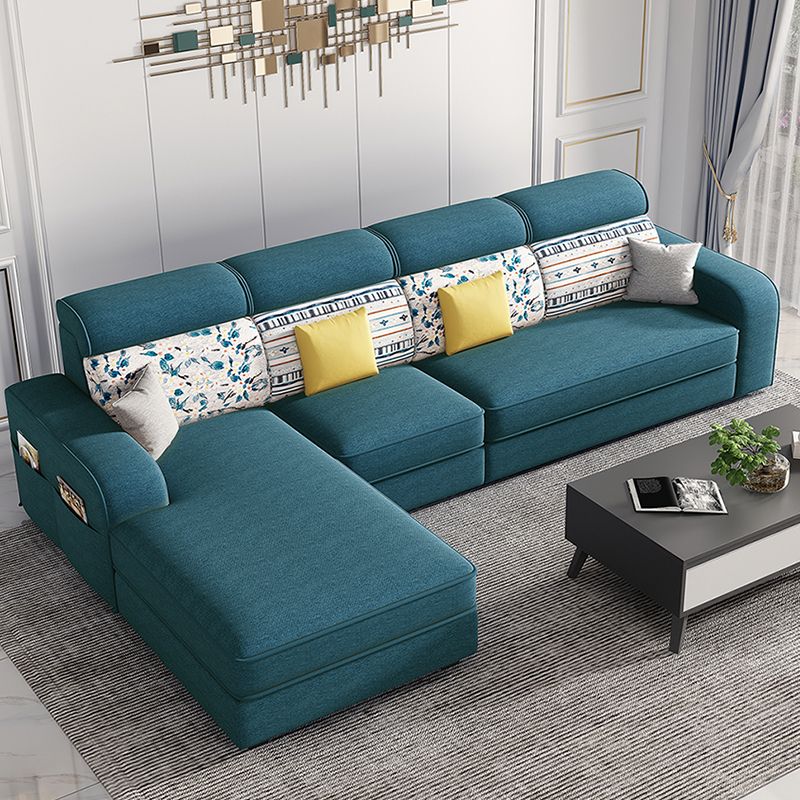 Cotton Blend Square Arm Sofa & Chaise for Living Room  with storage