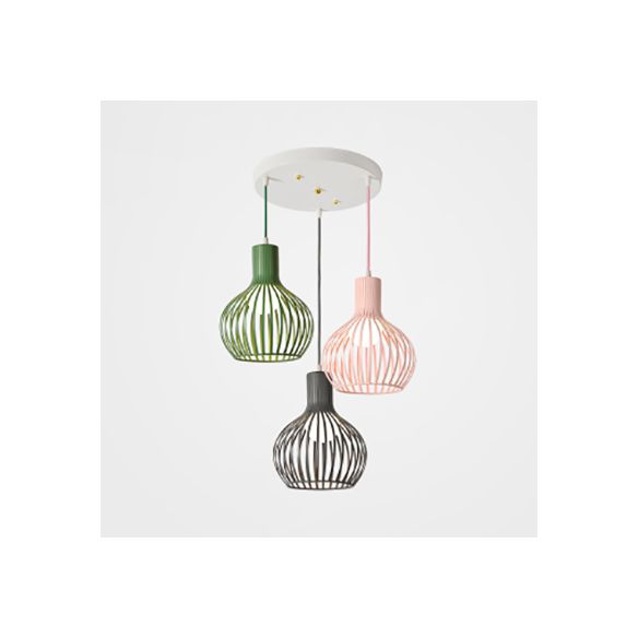 3 bulbos iluminación de techo con tono de cúpula de cúpula comedor industrial de metal luz colgante en gris/rosa