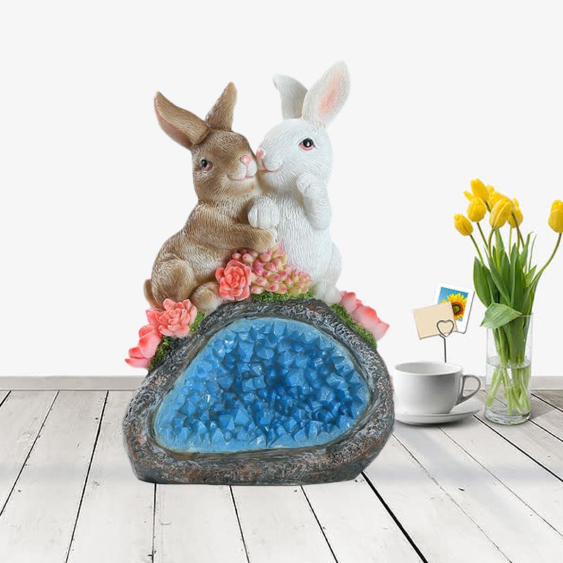 White Rabbit Solar Path Lighting Ideas Cartoon LED Resin Table Lamp for Courtyard