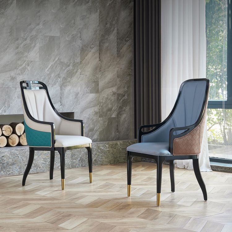 Faux Leather Dining Chairs Upholstered Arm Chairs with Wood Base