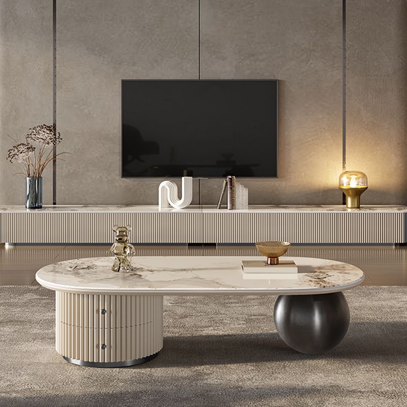 No Distressing Slate Coffee Table Oval Single Coffee Table with 2 Drawers