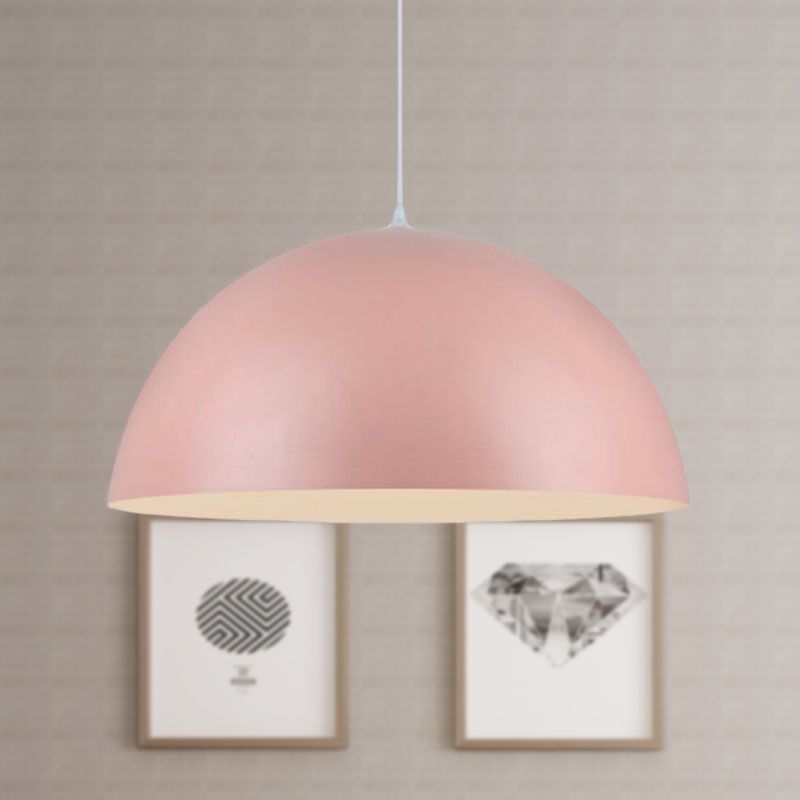 Nordic Style Bowl Pendant Lighting 1 Light Aluminum Suspended Light in Pink/Yellow for Living Room