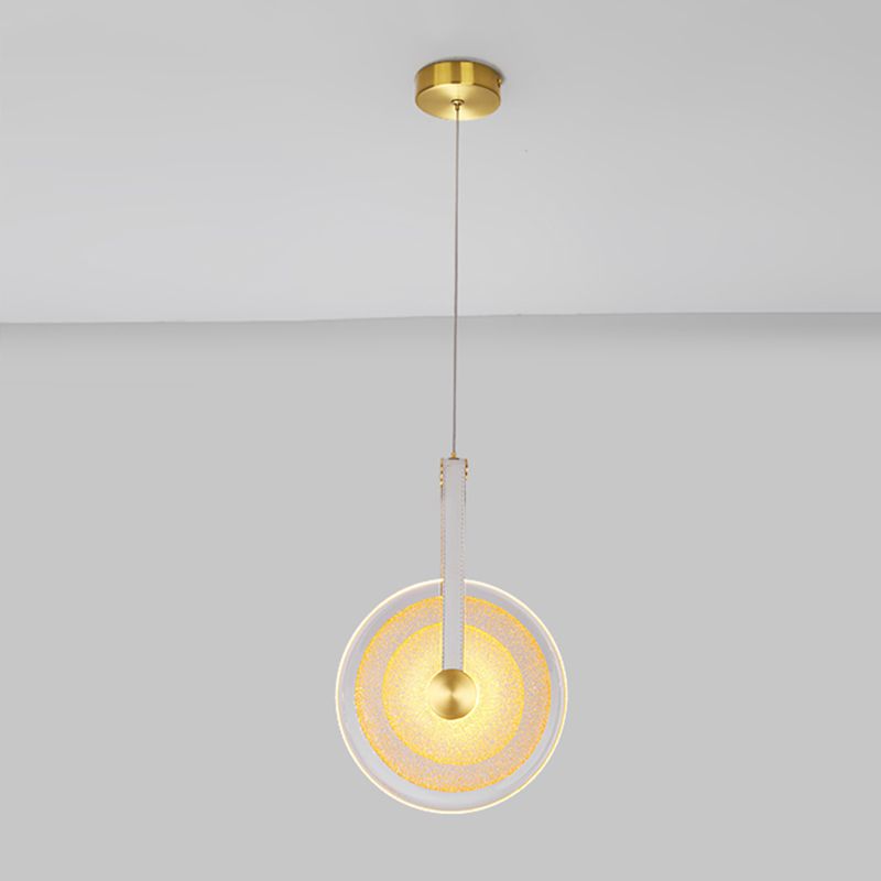 Messing schijf suspensie licht postmoderne getextureerde glazen led-droplamp met lederen band