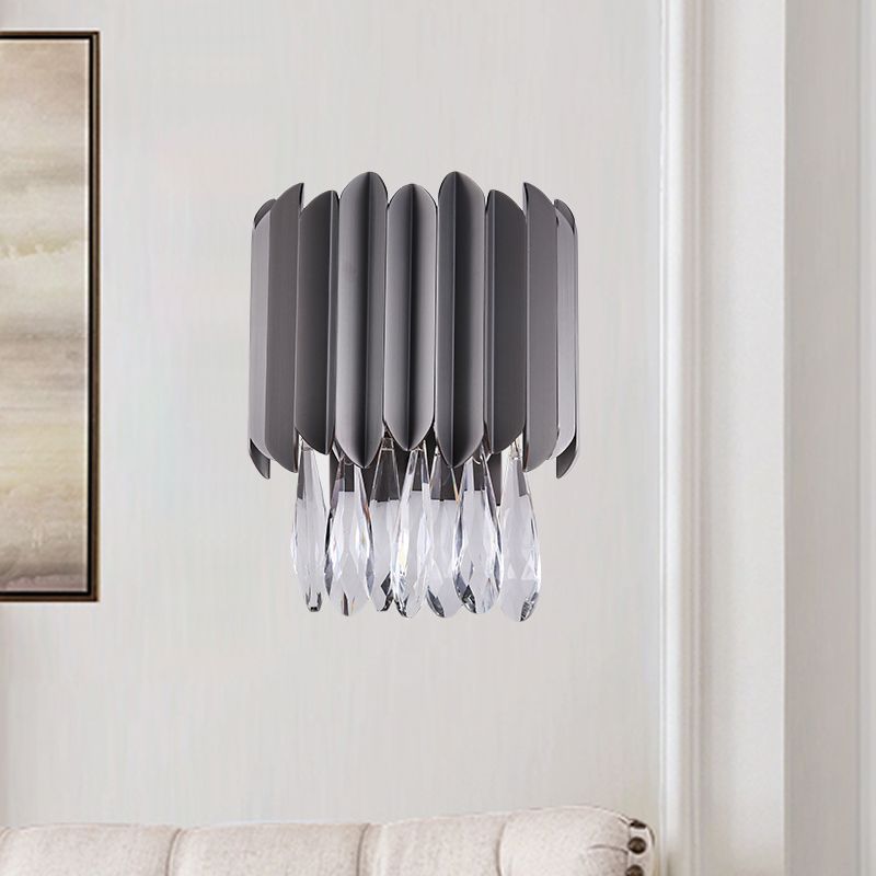 K9 Funzione illuminazione da parete con lacrima di cristallo clewrop apparecchi moderni a 2 luci da letto lampada montata in nero in nero