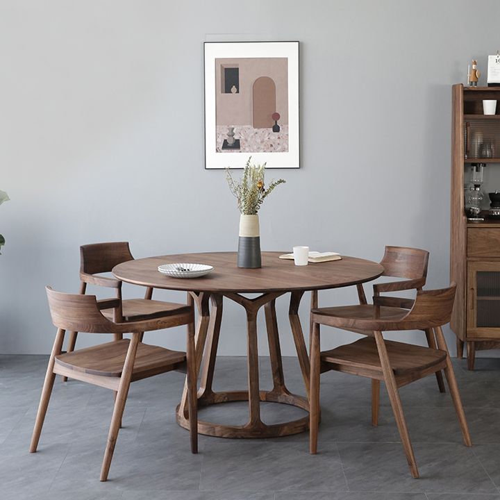 Table à manger en bois massif moderne table ronde marron avec base de piédestal pour la maison
