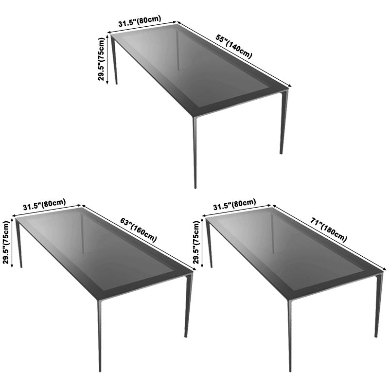 Contemporary Style Tempered Glass Dining Table 4 Legs Aluminum Alloy Base Rectangle Table for Home